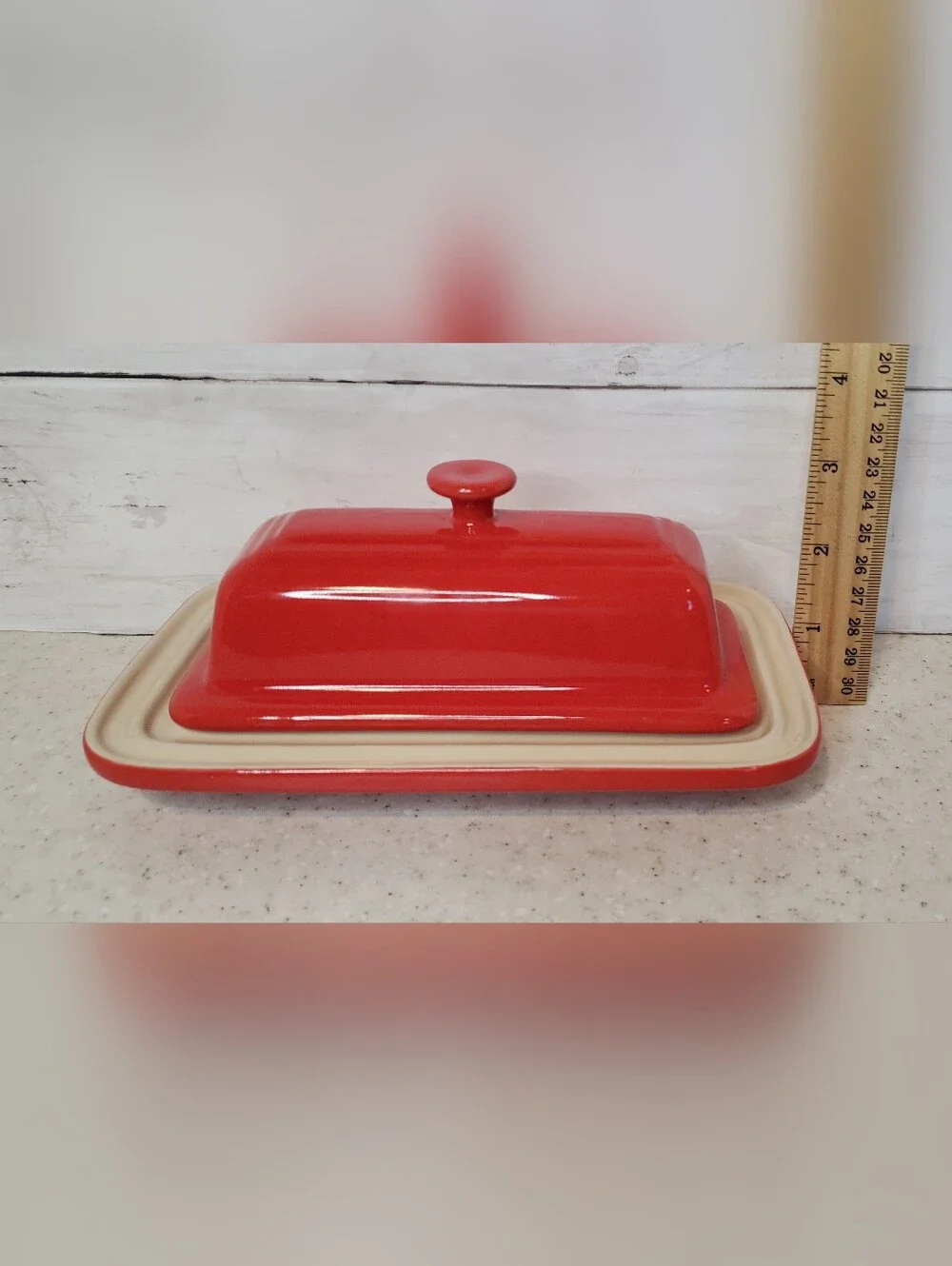 Le Creuset Cerise Red Stoneware Covered Butter Dish Heritage 7.5
